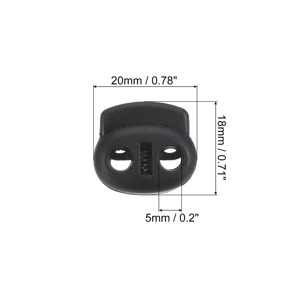 0.7x0.8" Cord Locks, 30 Pack Double Hole Spring End Toggle Stopper, Black