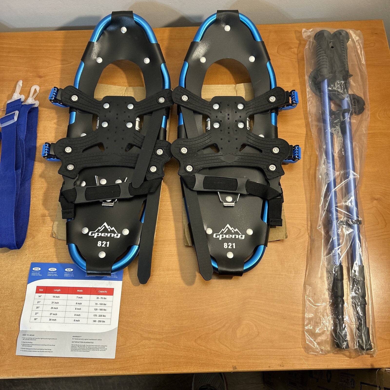 Snowshoes for Men Women Kids Gpeng 821 Xtreme Lightweight BLUE 21", 70 - 150 LBS