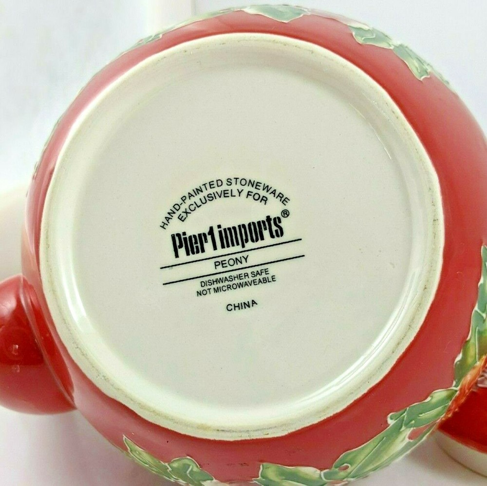 Pier One Ceramic Hand Painted Peony Tea Pot Stoneware