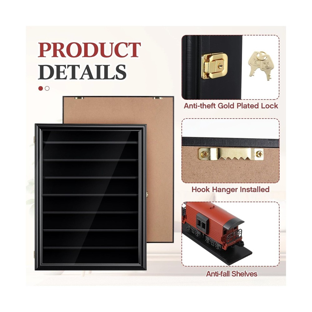 Silipull Ho Scale Model Train Display Case Wall Cabinet - 8 Shelves Lockable ...