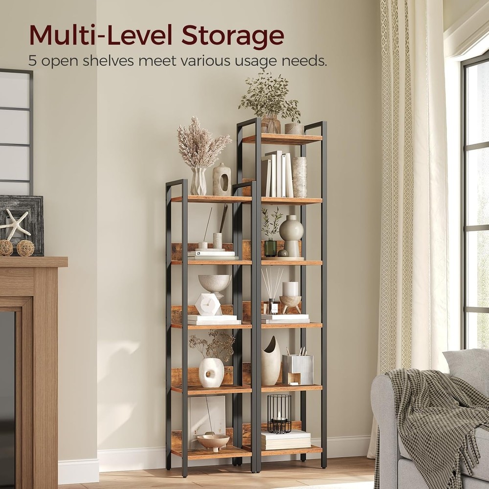 5 Tier Bookshelf Bookcase Standing Storage Shelf Organizer for Small Space