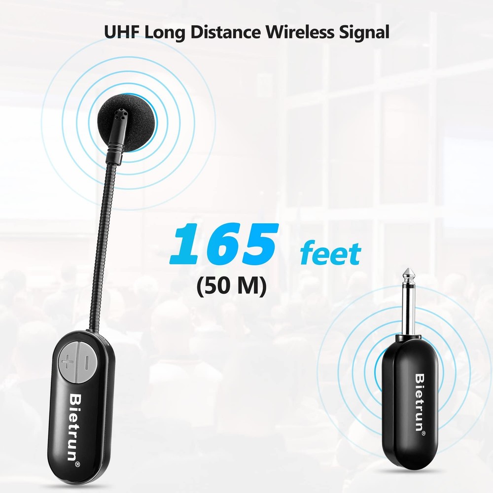 Wireless Microphone Headset with 1/4''Plug, 165ft Range, UHF Wireless Headset...
