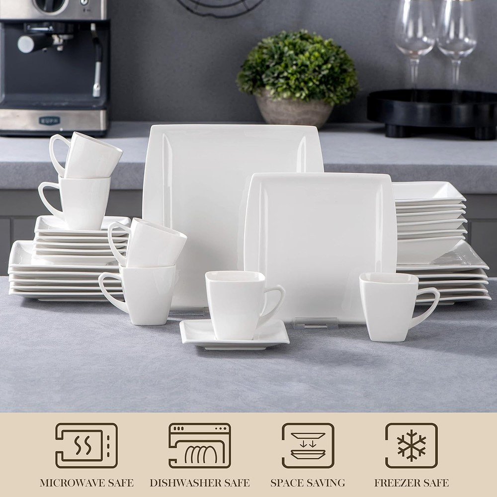 Plates and Bowls Sets, Square Dinnerware Sets for 6 (30pcs), Series Blance