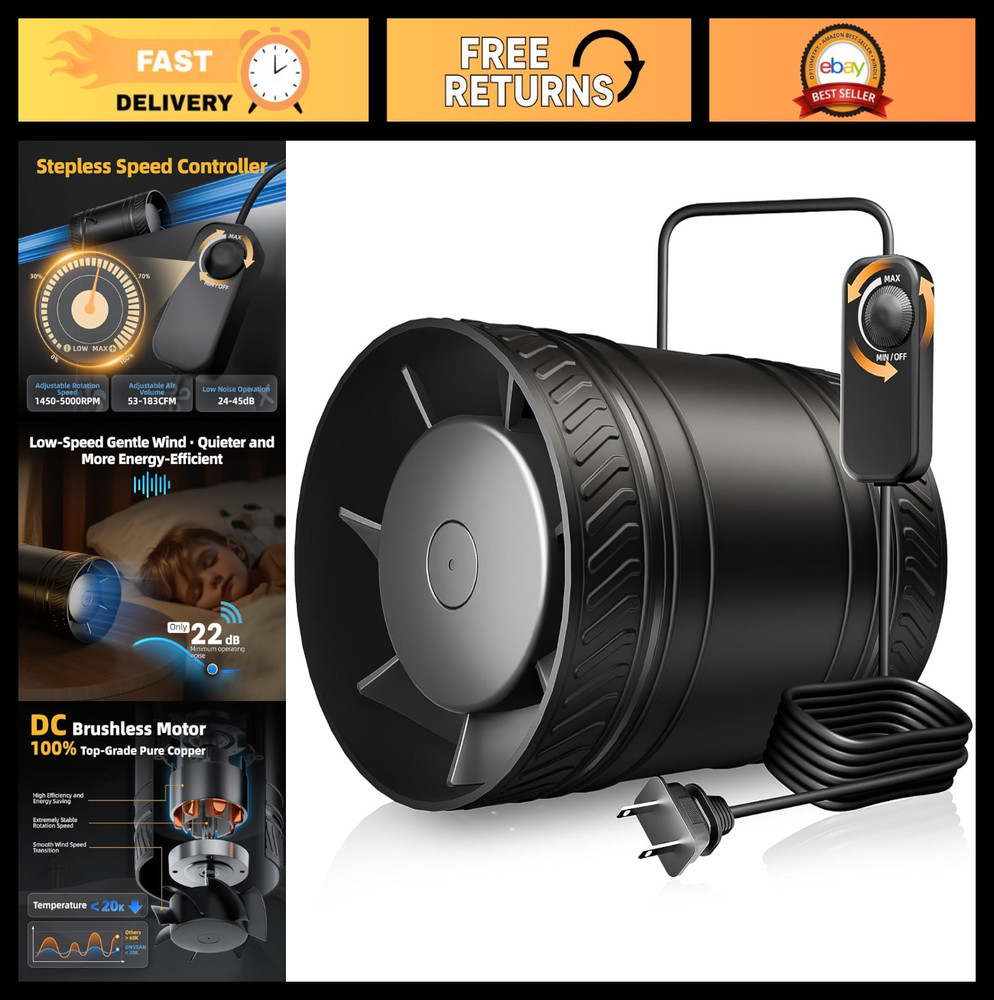 4" Inline Duct Fan with Speed Controller - High-Efficiency Exhaust, Low Noise HV