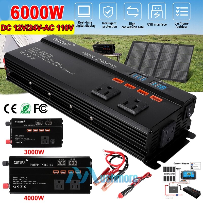 6000W Complete Solar Panel Kit Power Inverter Generator 100A 110V RV Grid System
