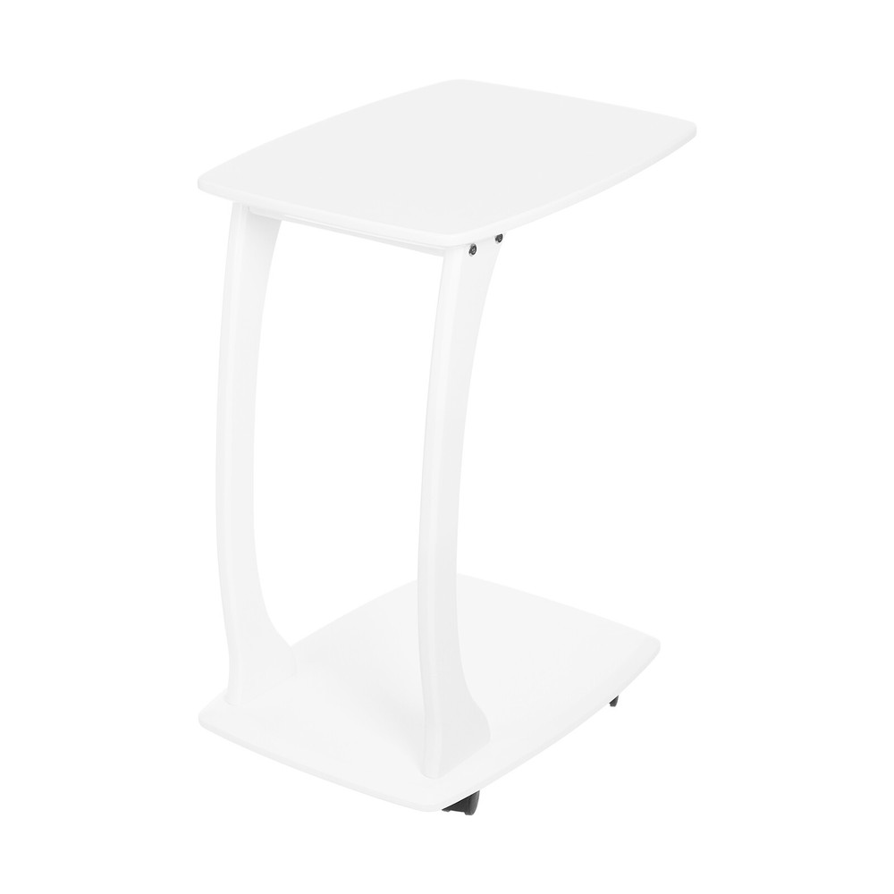 C-Shaped Side Table with Wheels Mobile End Table with Wood Frame Nightstand