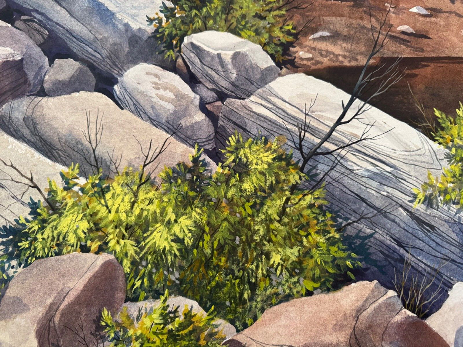 MEL KISHNER SABINO CANYON ORIGINAL SIGNED WATER COLOR PAINTING ON PAPER 22"X15"