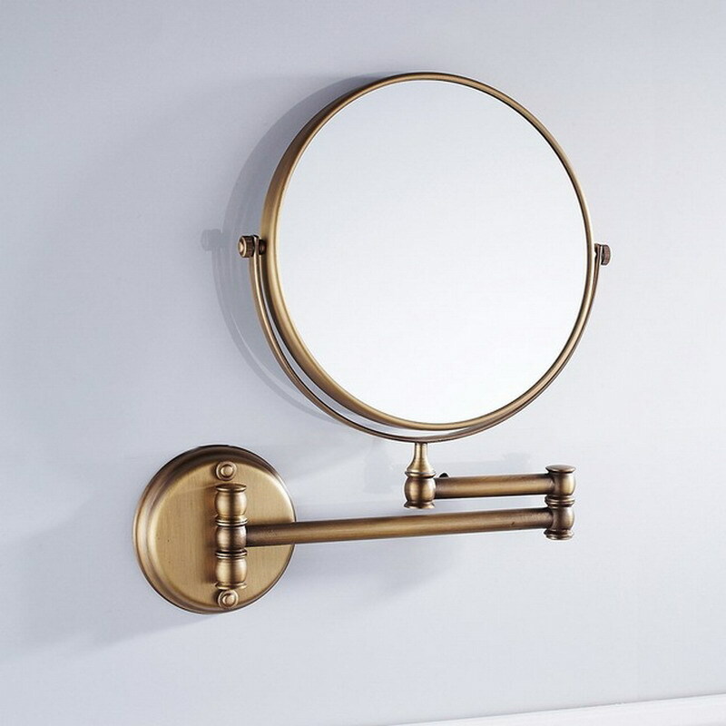 Antique Brass Makeup Mirror Folding Wall Mount Vanity Mirror 3x Magnifying