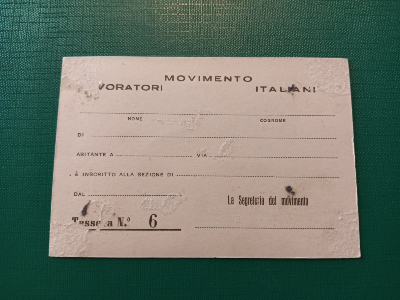 Italian Socialist Action Party Action Party Action Card RR