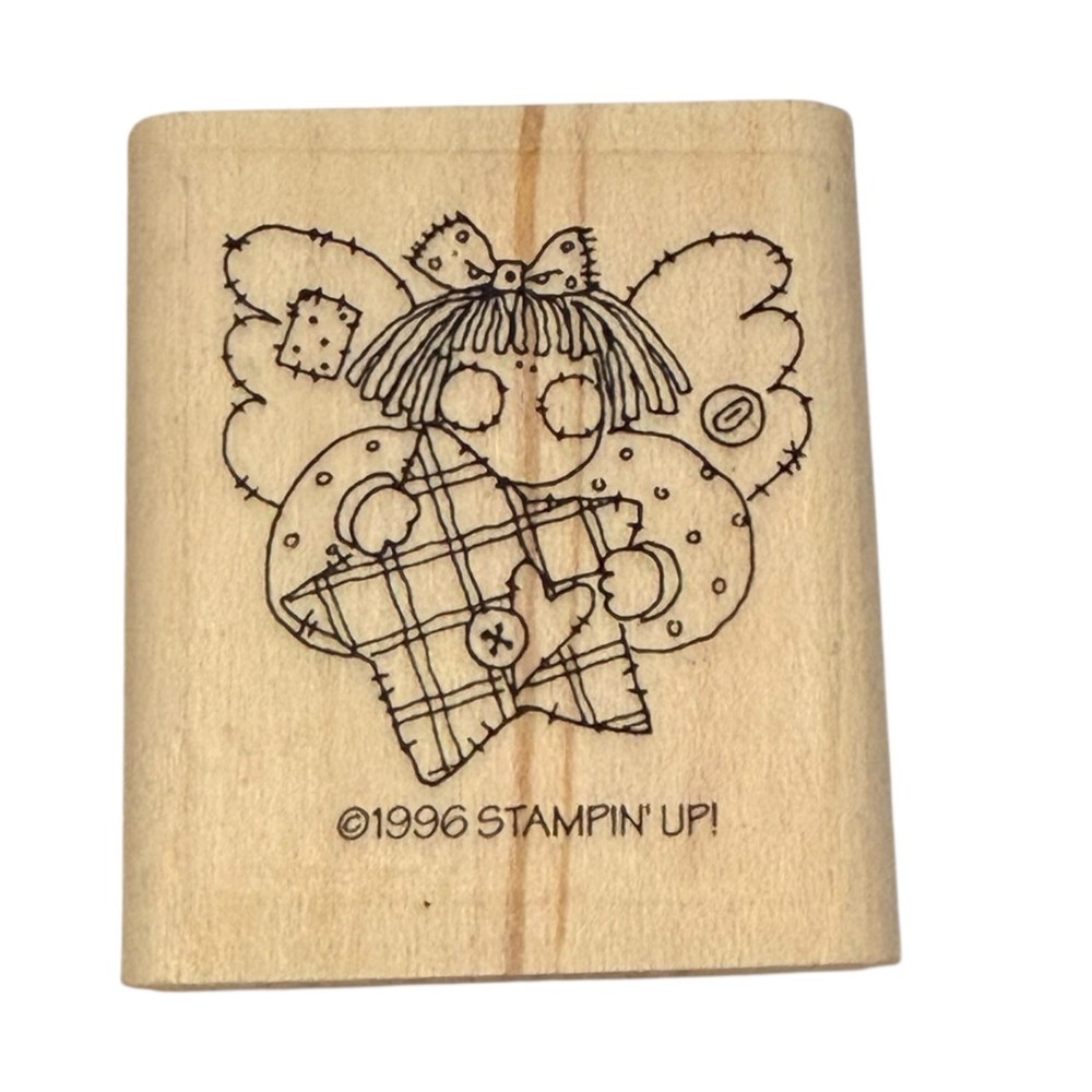 Stampin' Up! Rag Doll Patchwork Angel With Star Rubber Stamp EUC