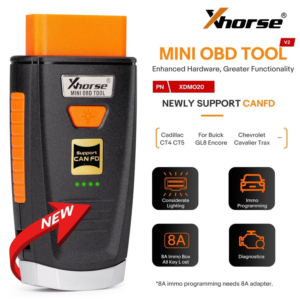 Xhorse MINI OBD TOOL V2 XDMO20 Support CANFD Protocol/LED light/IMMO Progarm