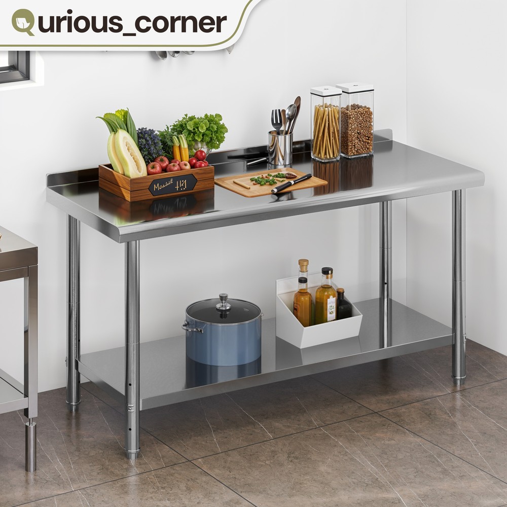 Large Work Table Undershelf 60x24" Stainless Steel Commercial Kitchen Backsplash