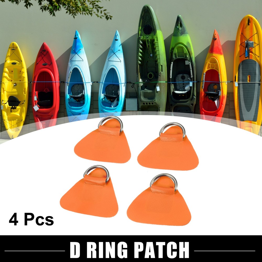 4pcs D Ring Patch PVC Stainless Steel Triangle Shape for Inflatable Kayak Orange