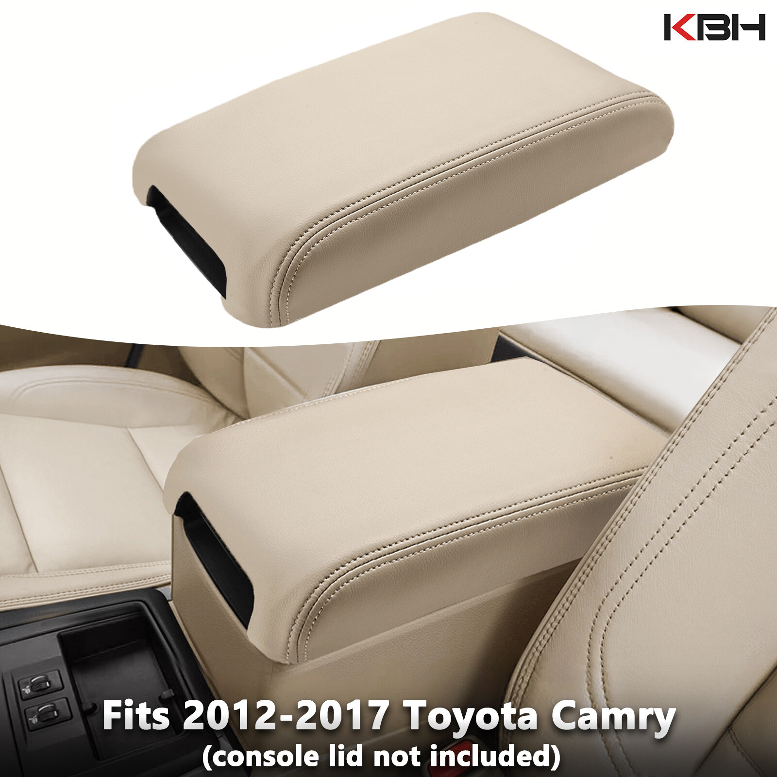 Fits 2012-2017 Toyota Camry Leather Center Console Lid Armrest Cover Ivory Tan