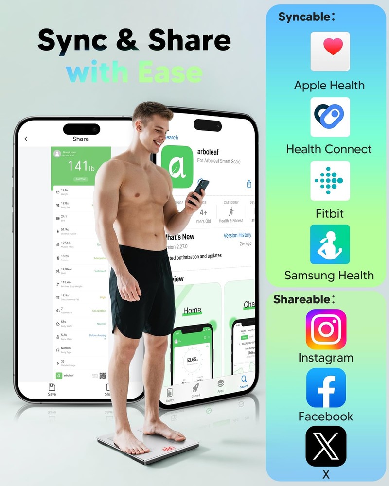 Arboleaf Smart Body Scale Bluetooth Digital Bathroom Scale App Body Composition