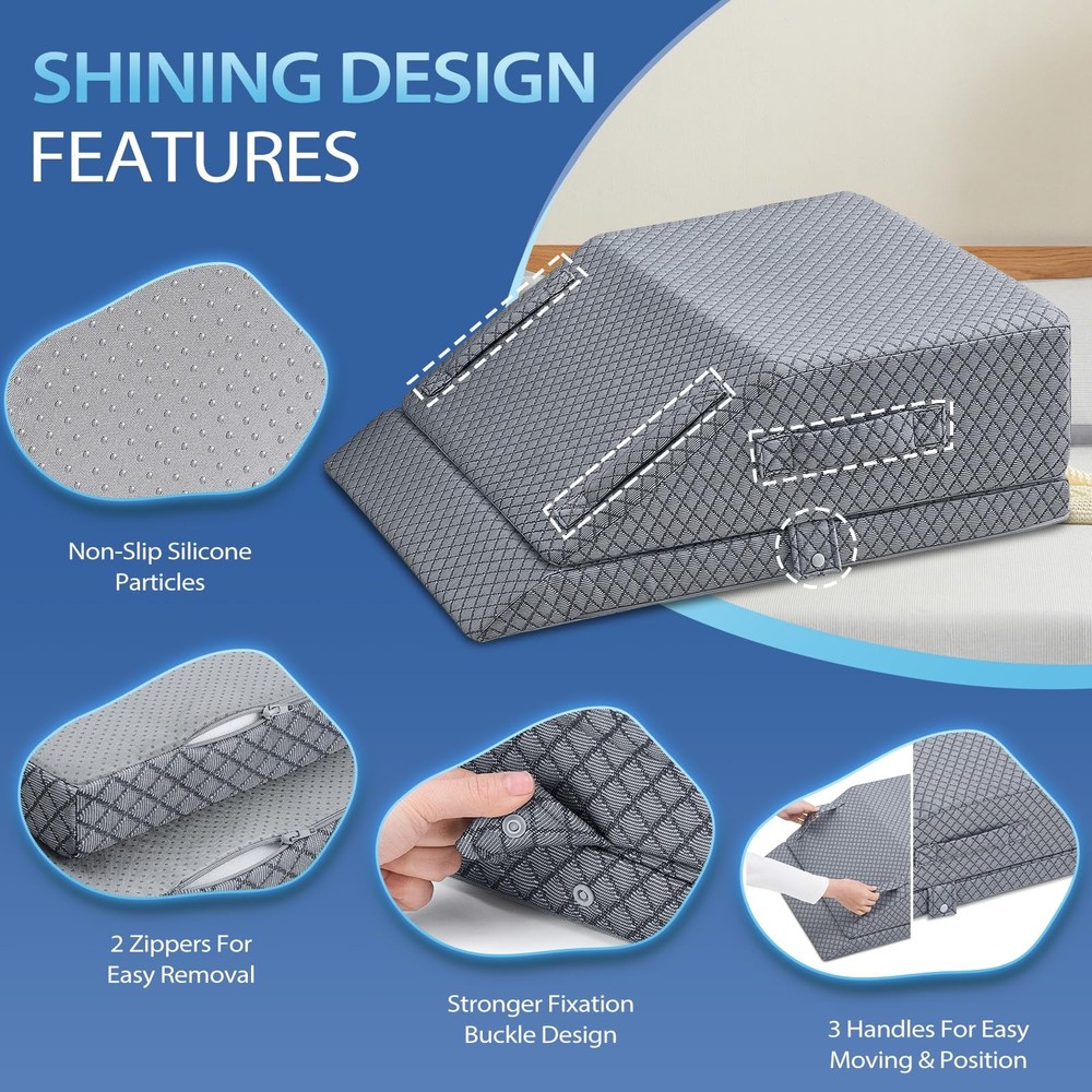 2 Height Adjustable Wedge Leg Pillow for Elevation, Memory Foam Leg Elevation...