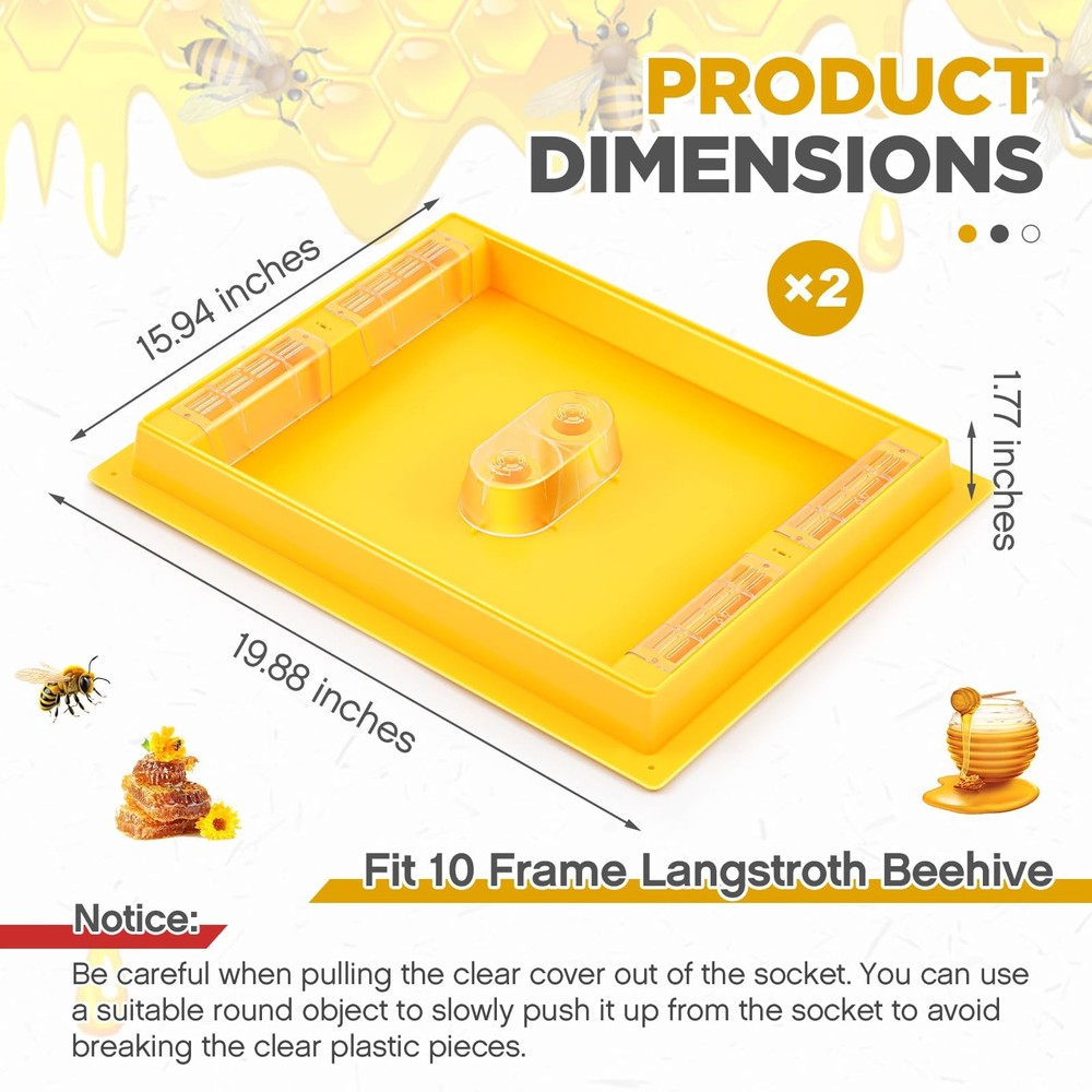 2 Pack 10 Frame Bee Top Feeder, Assembled Plastic Beehive Langstroth Candy Bo...