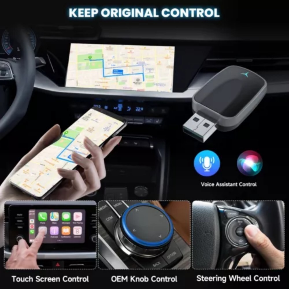 CarPlay & Android Auto Adapter - 2-in-1 Wireless Plug & Play USB Dongle