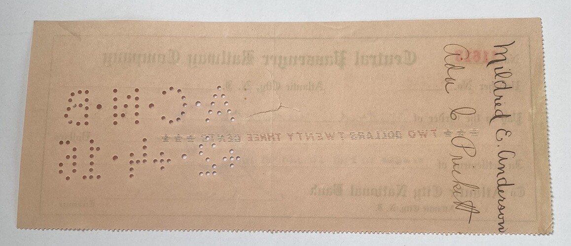 Antique 1916 Central Passenger Railway Co Pay Check Atlantic City New Jersey NJ