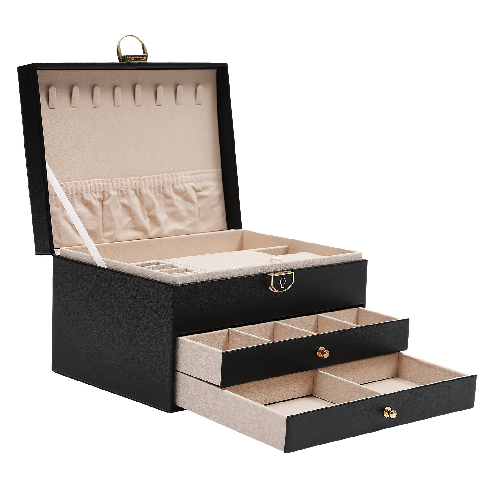 3-Layer Lockable Jewelry Box Organizer with Velveteen Lining