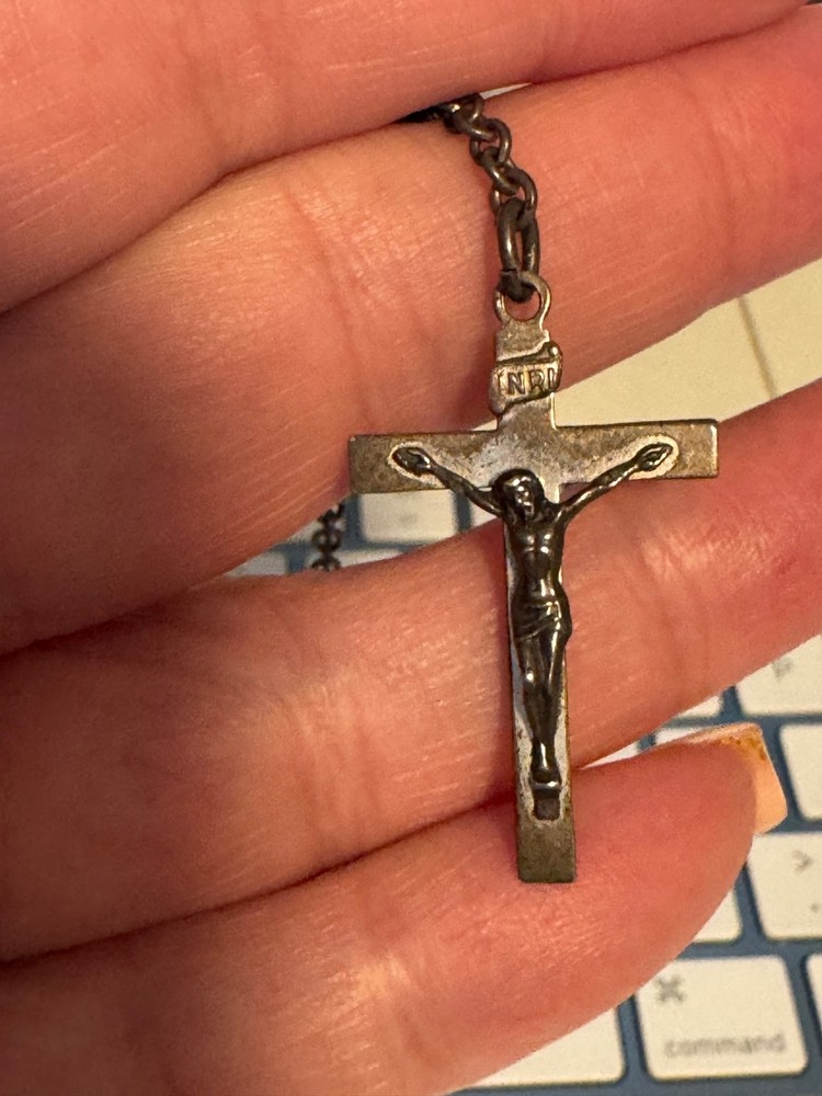 Vintage Glass Amethyst Bead Rosary Sterling Silver Italy