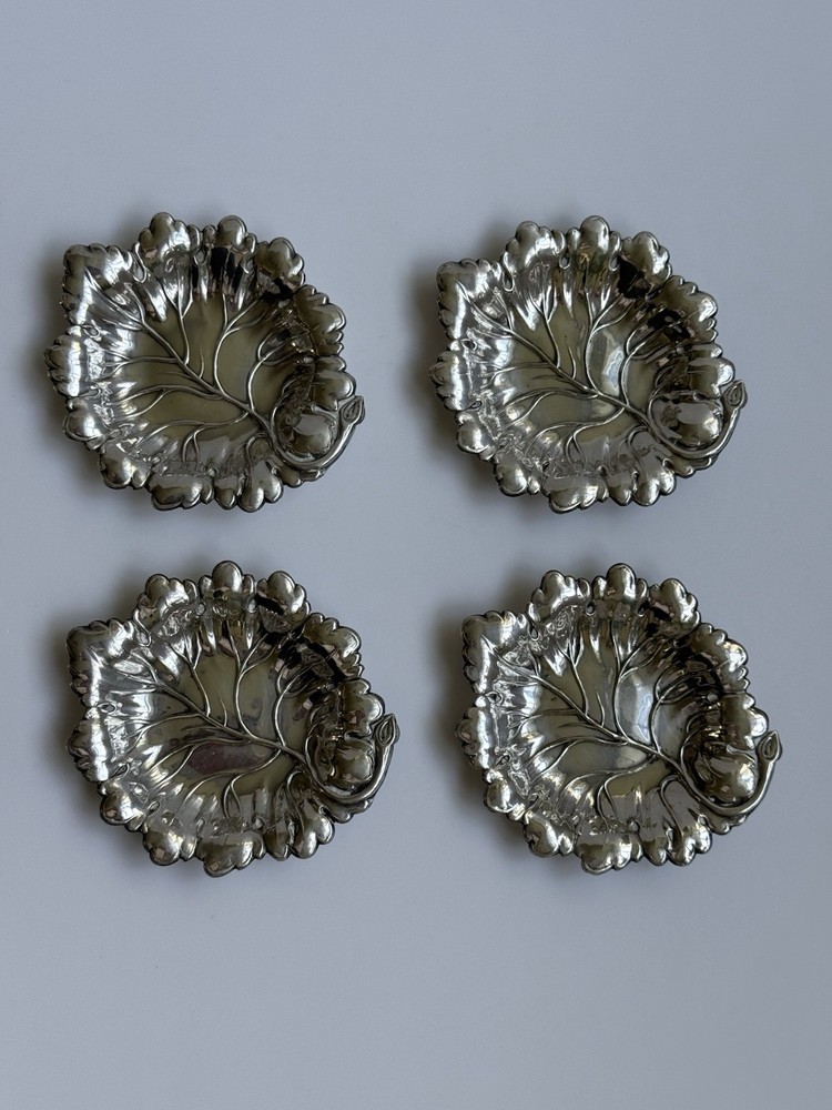 Vintage EPNS Victoria England Silver Plated Leaf Nut Dishes Set of 4 Small Bowls