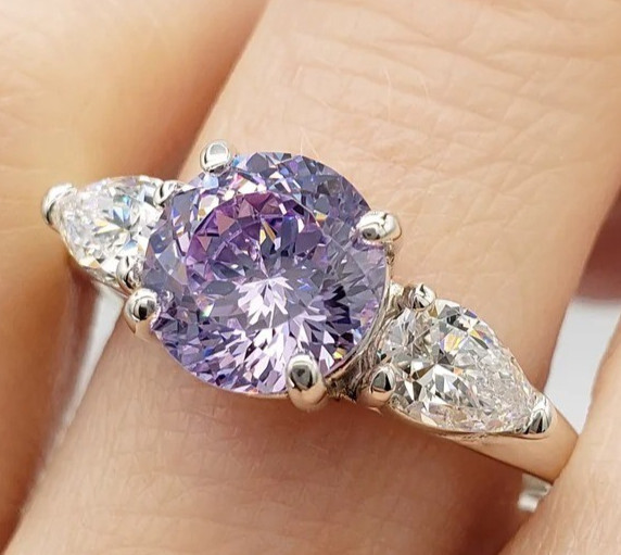 5.00 Ct Certified Round Shape Natural Purple Diamond Ring VVS1 White Gold Finish