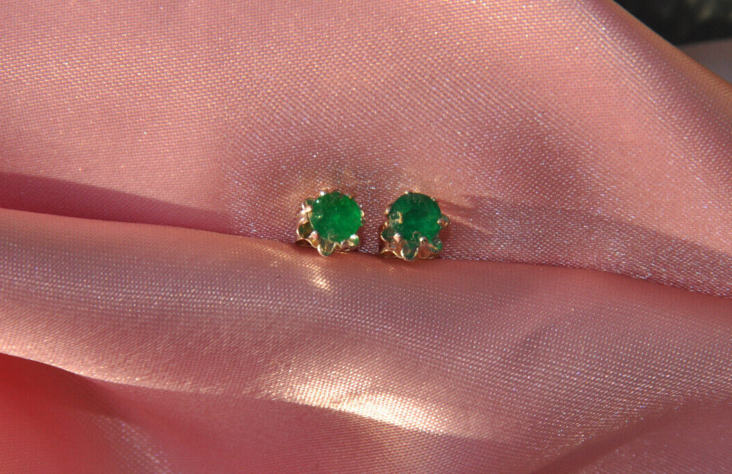 4MM ROUND NATURAL EMERALD STUD EARRINGS IN STERLING SILVER app. .50 ct.