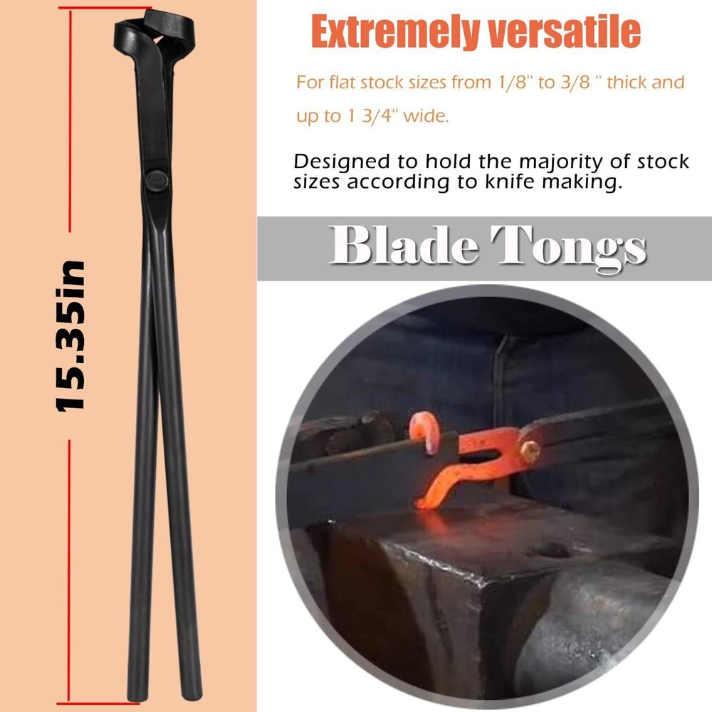 Beginner Blacksmith Tong Set Includes Flat, V Bit, Blade & Wolf Jaw Tongs 4-Pack