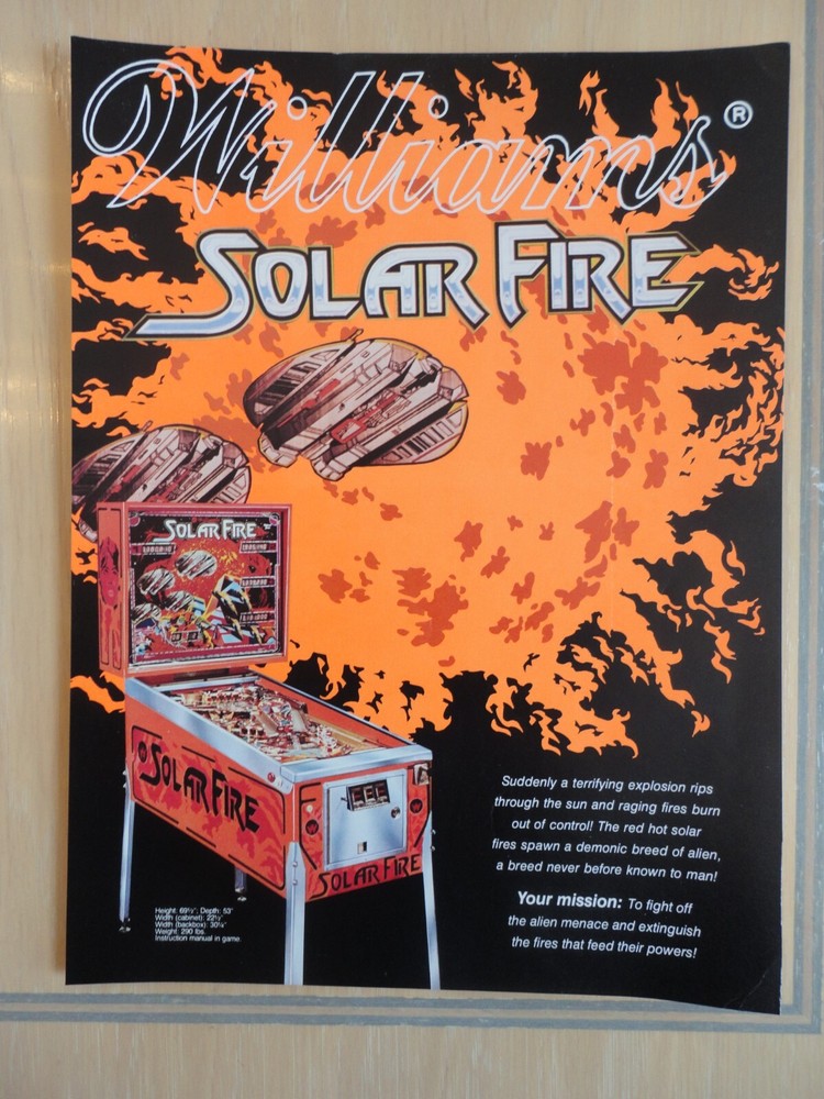 Solar Fire Pinball Machine Flyer Original Magazine Pull Out Advertisement