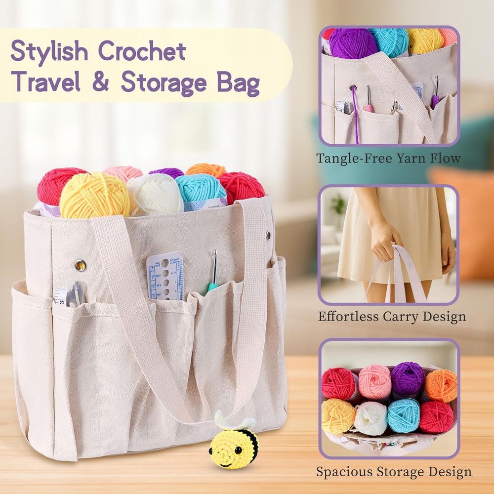 Beginner Crochet Kit 81 Piece Starter Set with Yarn Hooks Guide Book