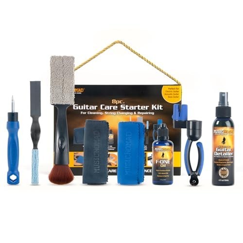 Guitar Care Starter Kit - 8 pc Cleaning, Repair & String Changing Tools, Gift Se