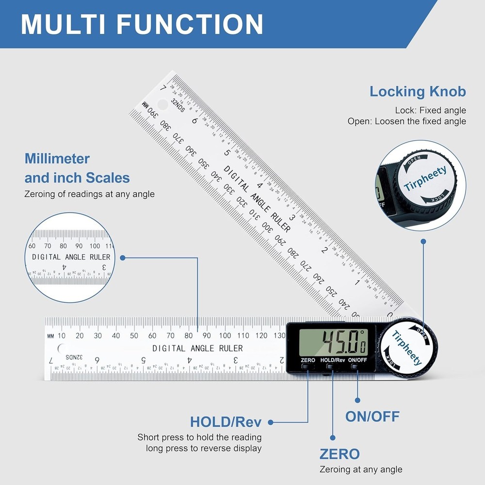 7-Inch Digital Angle Finder Protractor with LCD Display for Precise Measurements