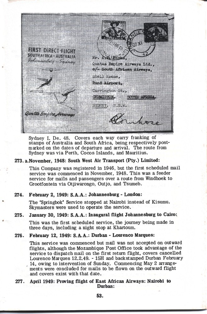 South African Airmails A Chronoligical Listing Signed By Author Capt. MF Stern