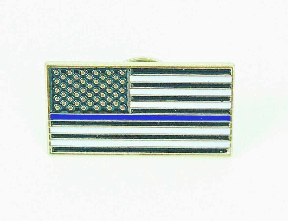 NEW Thin Blue Line American Flag Enamel 1" Lapel Pin Police Blue Lives Matter US