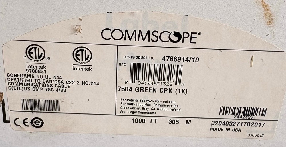 CommScope Cat 6 Network Cable Copper 23AWG Green