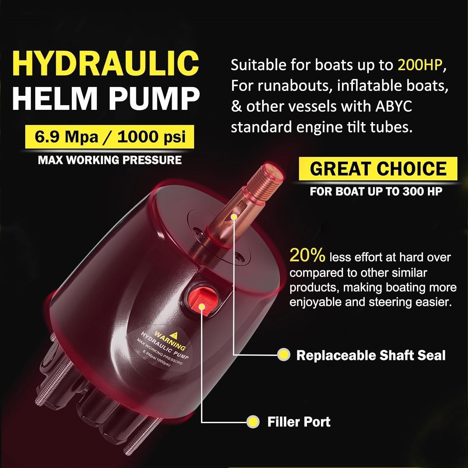 200HP Boat Hydraulic Outboard Steering Kit 26ft for Most Single Outboard-Powered