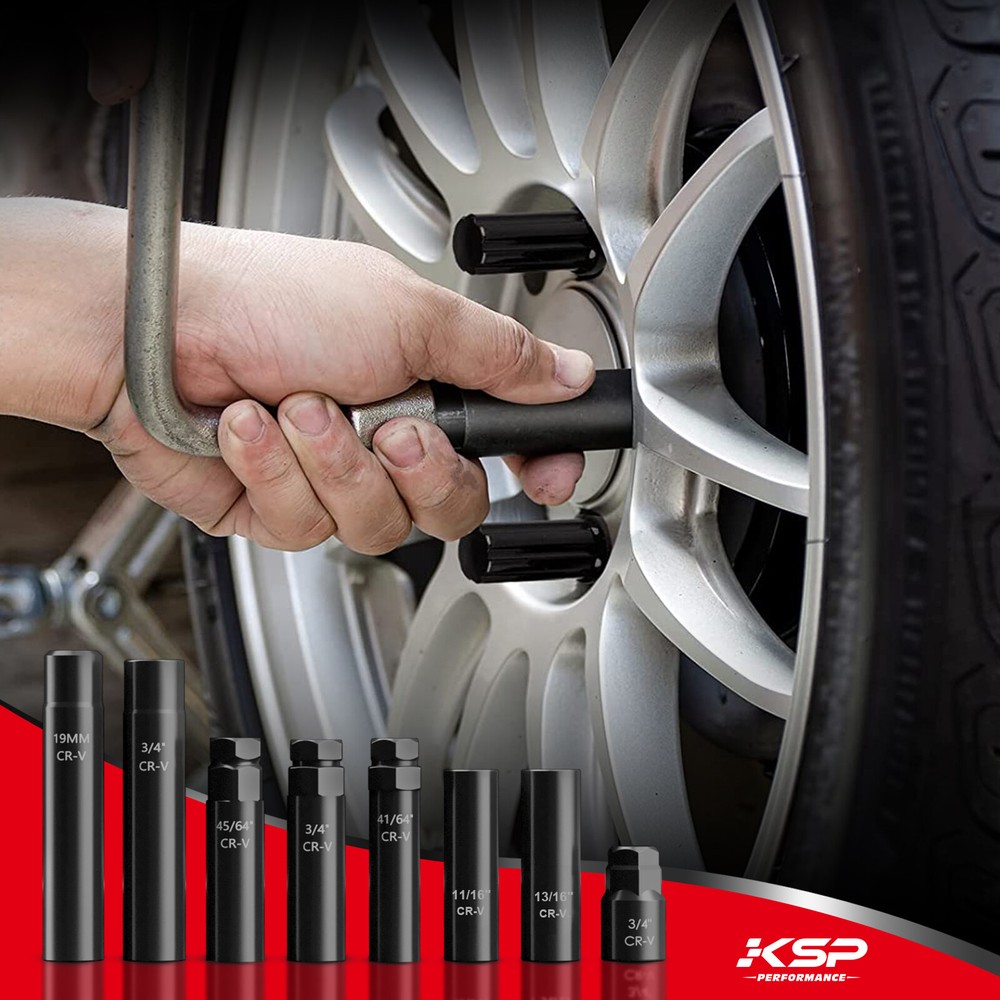 8PCS Universal Locking Key Lug Nut Master Socket Set Wheel Lock Removal Tool Kit