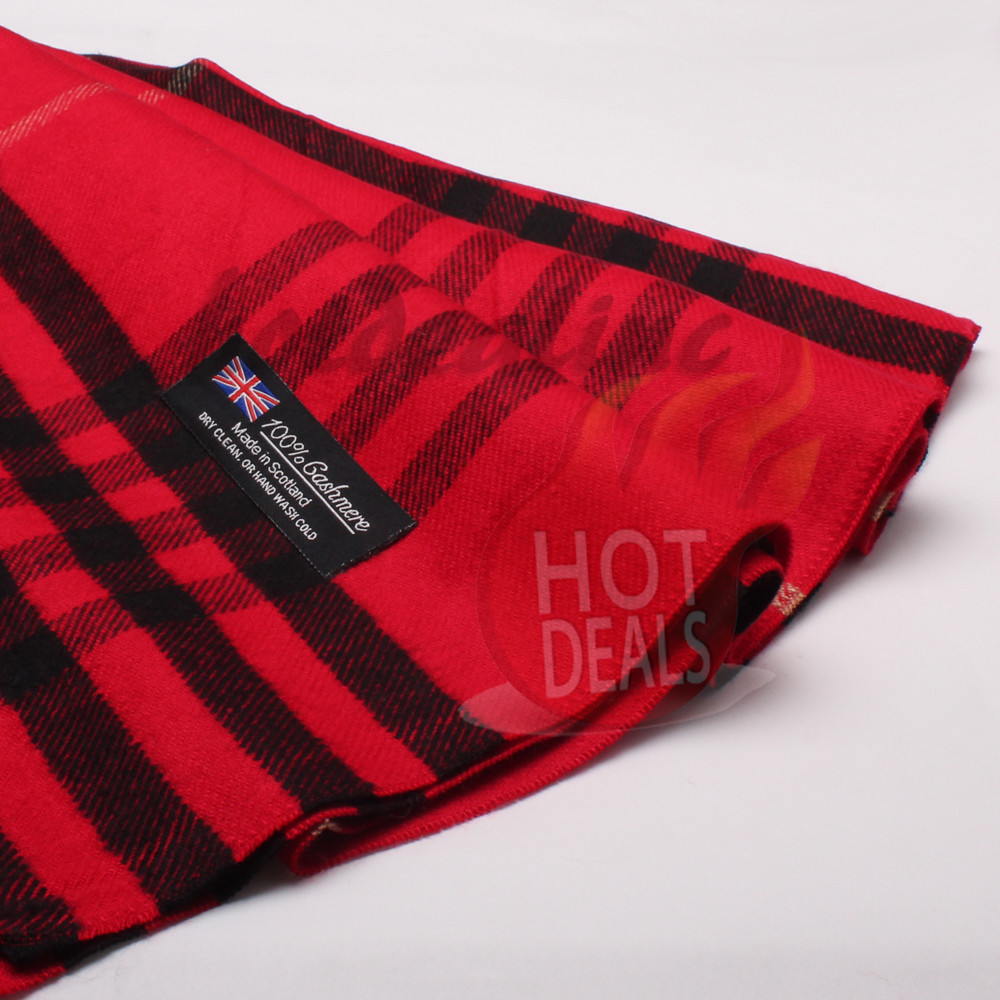 100% CASHMERE Scarf Check Tartan Plaid Wrap Plain Scarves Winter Warm