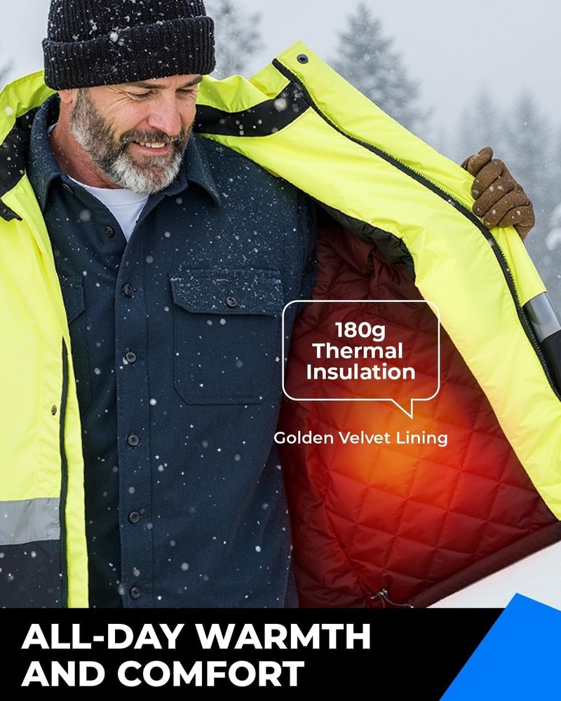 Men's Waterproof Hi-Vis Jacket with Multiple Pockets - Cold Weather Essential