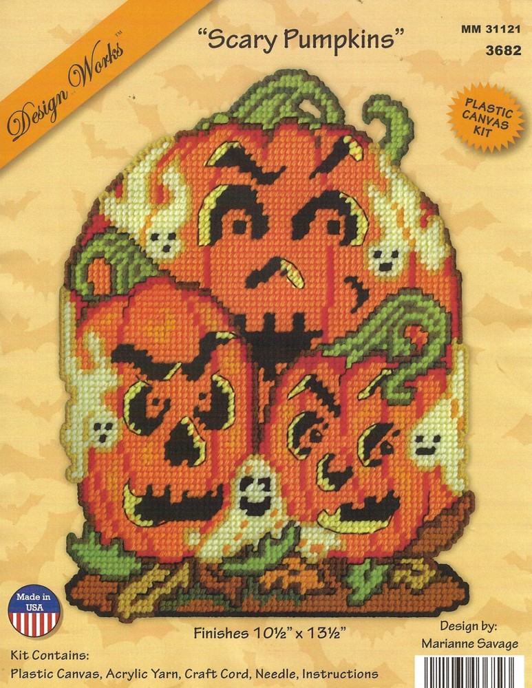 SCARY PUMPKINS  WALL HANGING   plastic canvas  PATTERN (#TF0574)