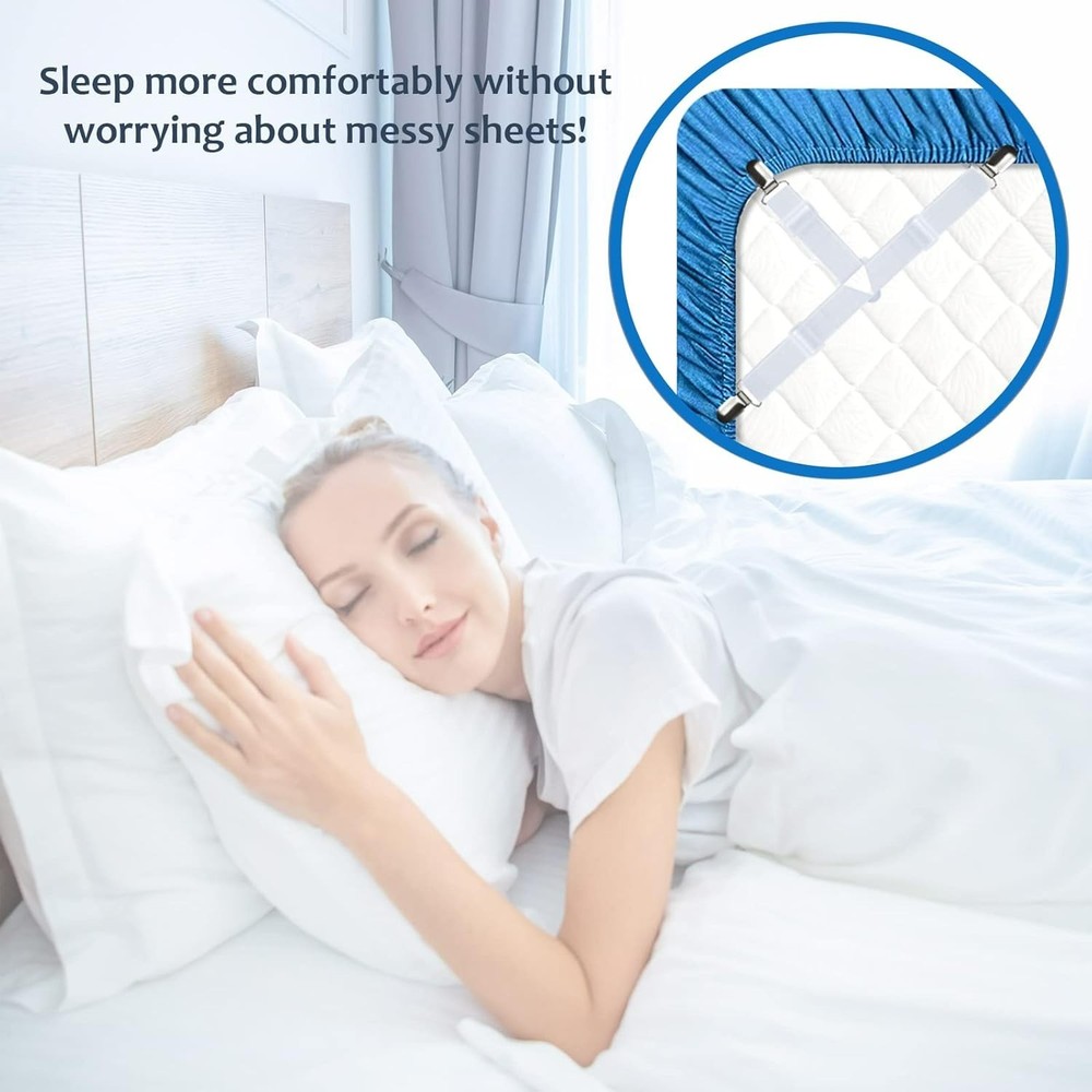 4-Pack Fitted Sheet Clips – Keep Your Bedding Tidy with Easy Install Straps