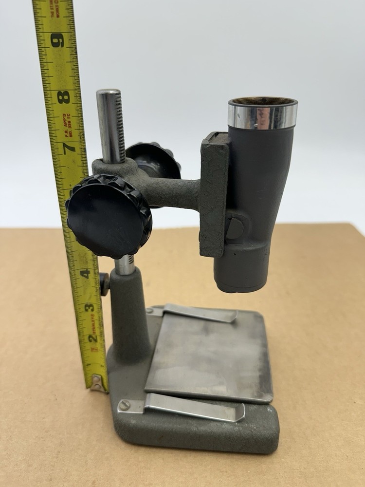Vintage Optical Microscope Cast Iron Base Adjustable Stand Only - Unknown Maker