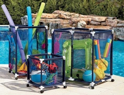 Modern Blue Pool Storage Bin - Extra Large | Perfect Contemporary Nylon Mesh ...