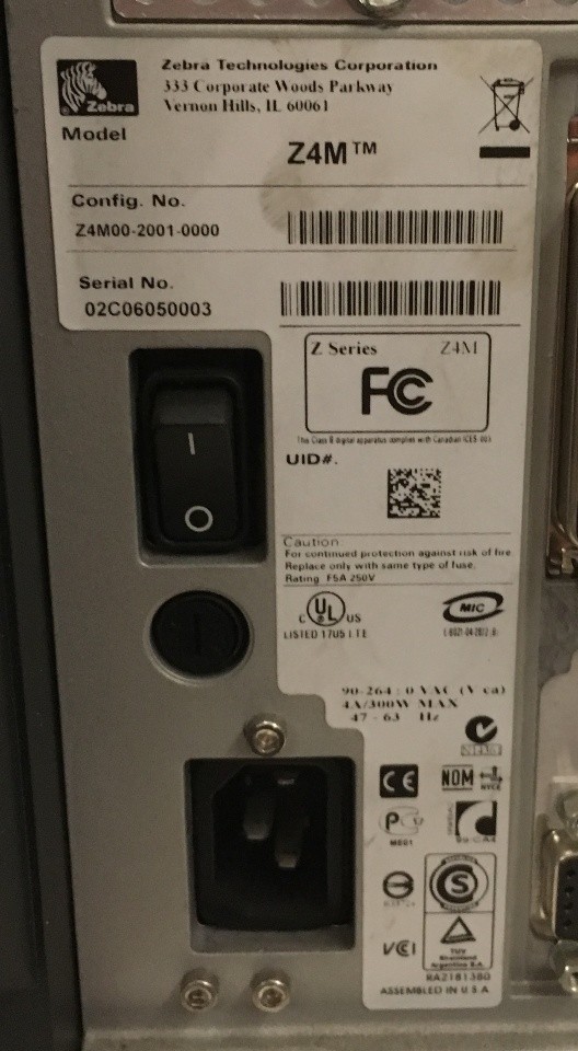 Zebra Z4Mplus Thermal Mailing/ Postal Labels/ Barcode Printer, Model No. Z4M00-2