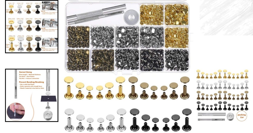 Comprehensive 480 Set Leather Rivet Kit: 3 Sizes & Instruction Guide Included