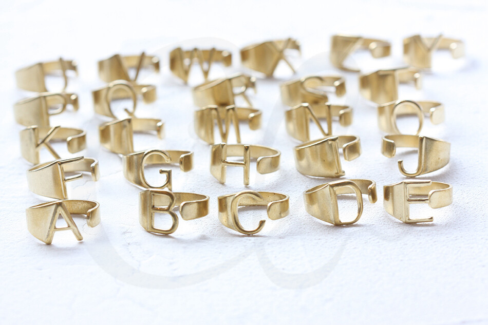 2 Pieces Solid Raw Brass Alphabet Finger Ring Base- Adjustable-Open End (4532C)