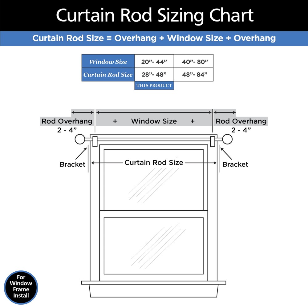 7/16” Diameter Adjustable Café Curtain Rod Set, 28-48" Adjustable Length