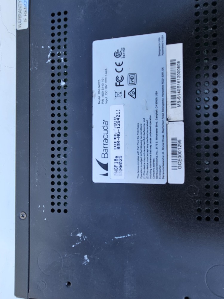 Barracuda F18 NextGen Firewall VPN Router Security BNHW025/FRA811 W Linking Code