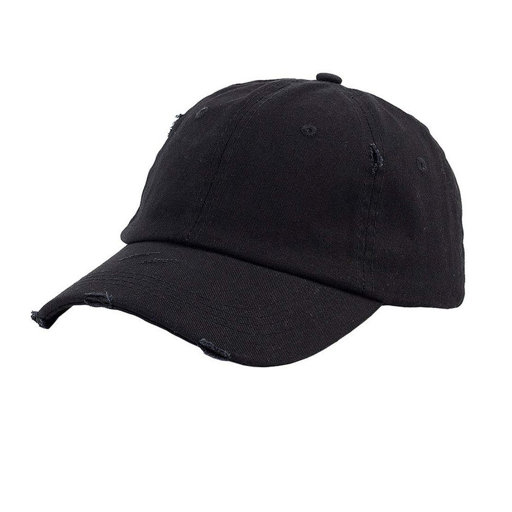 Ponytail Baseball Hat Distressed Retro Washed Womens Twill Medium Black+white
